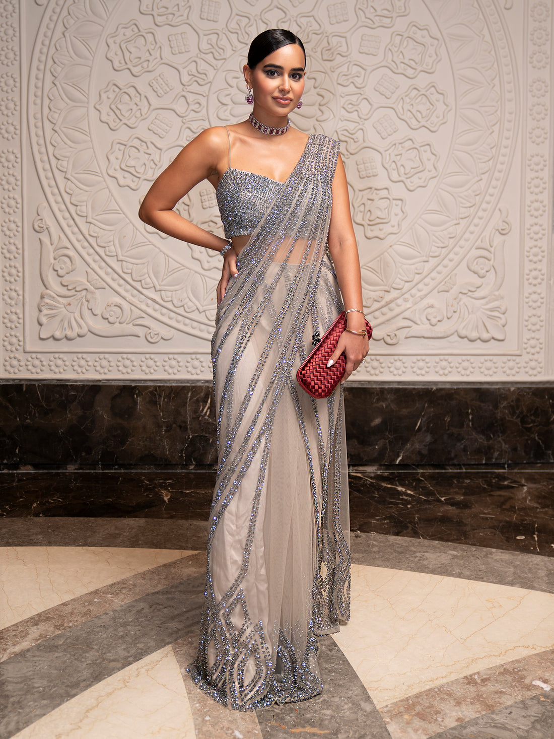 Hematite Metallic Pre-Stitched Sari