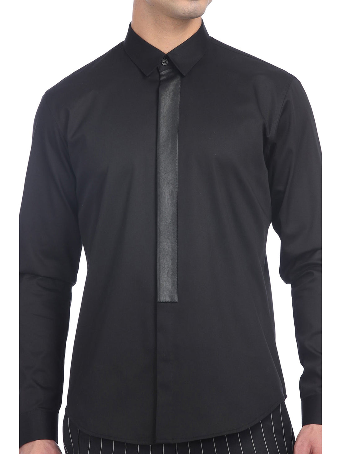 Black Leather Placket Shirt