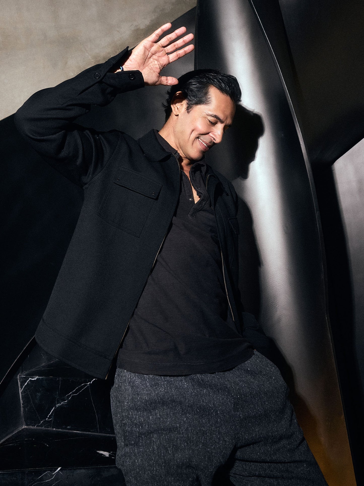 Dino Morea • In a Statement Lycra Bomber Jacket