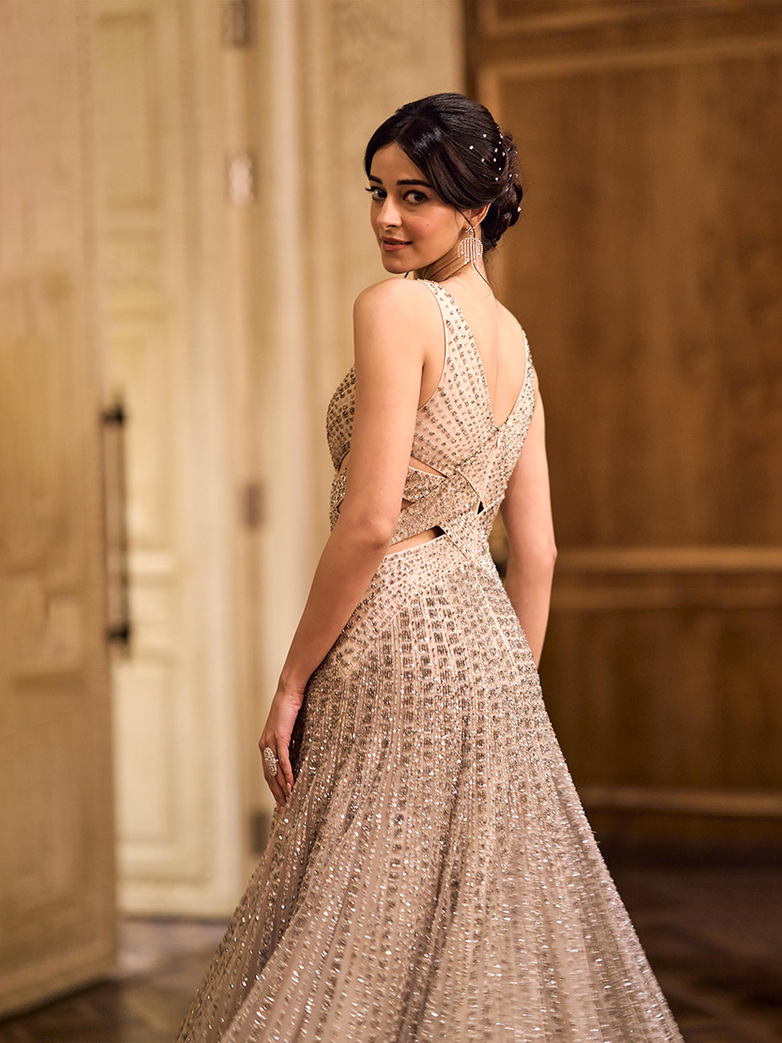 Ananya Panday • In Mist Crossover Panels Gown