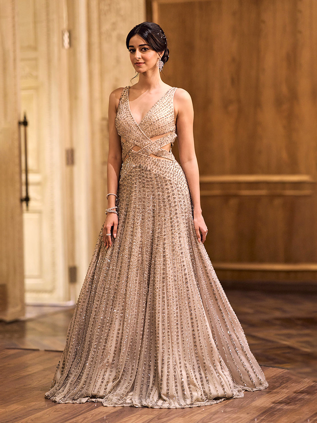 Ananya Panday • In Mist Crossover Panels Gown