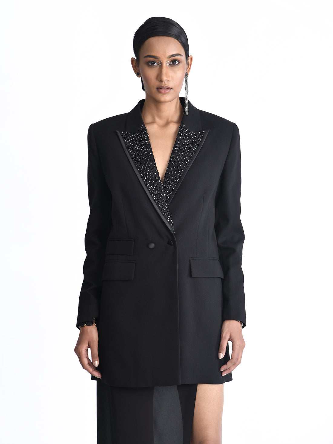 Double Breasted Jacket with Embroidered Lapel