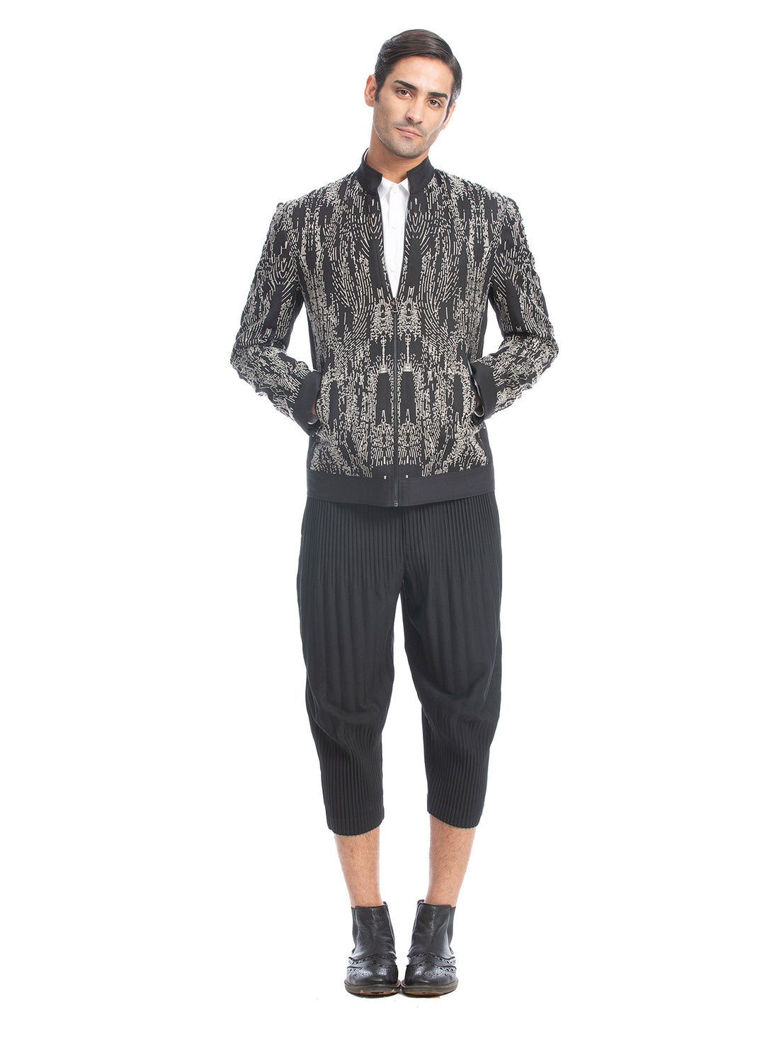 Black Embroidered Bomber Jacket