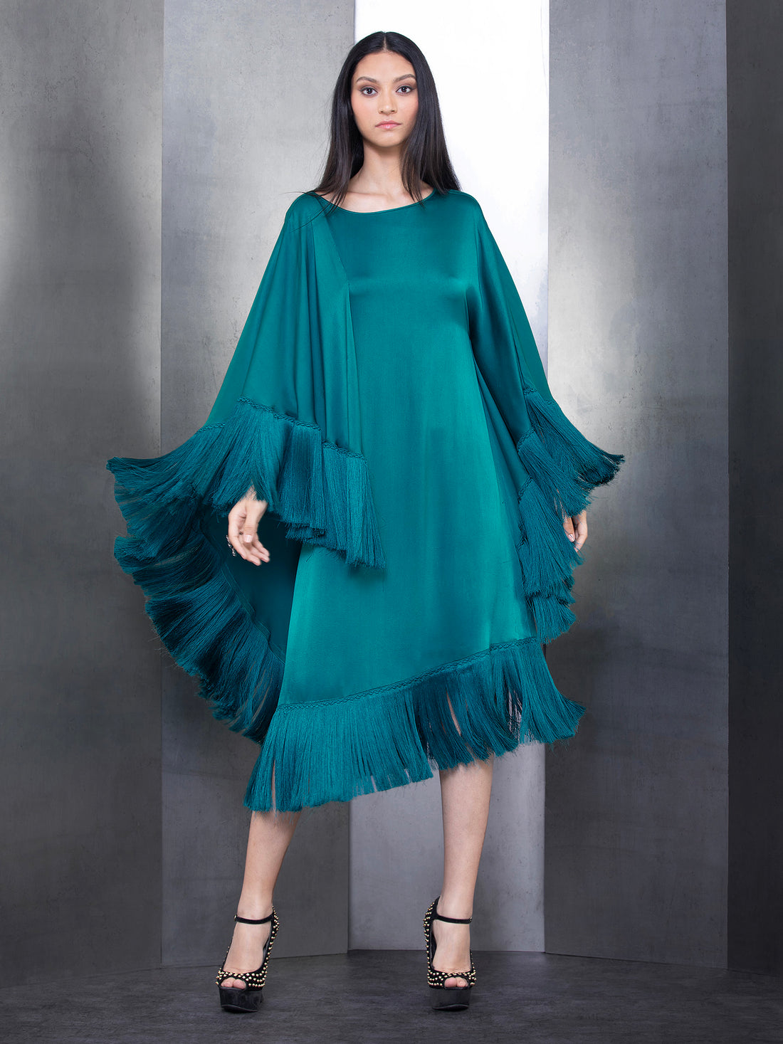 Asymmetric Effulgent Satin Kaftan