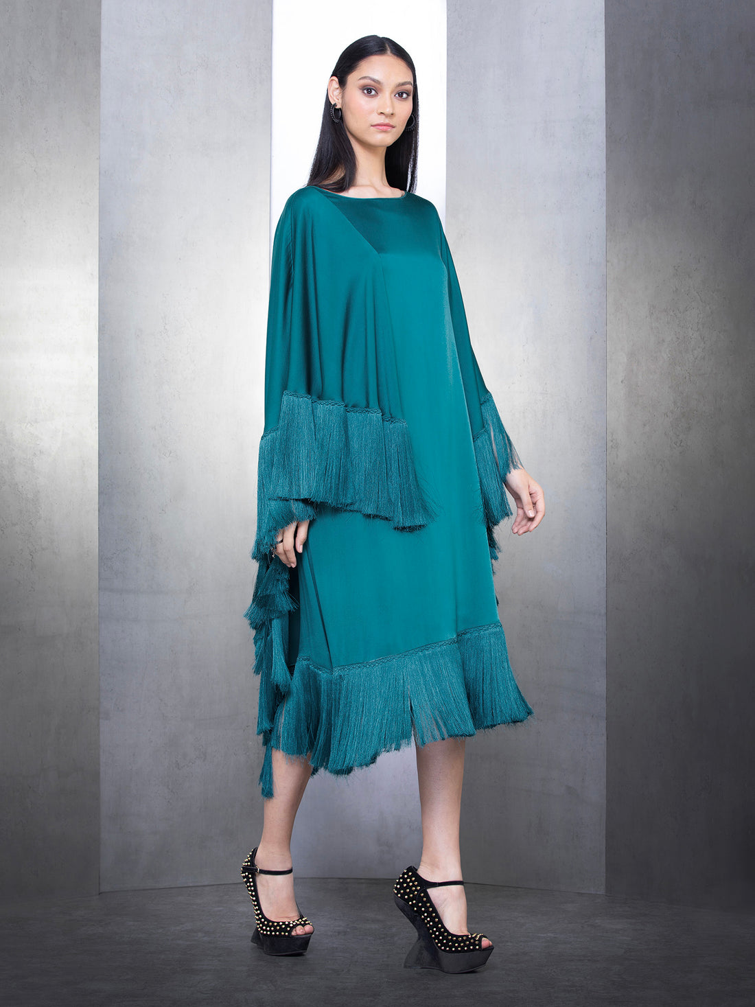 Asymmetric Effulgent Satin Kaftan