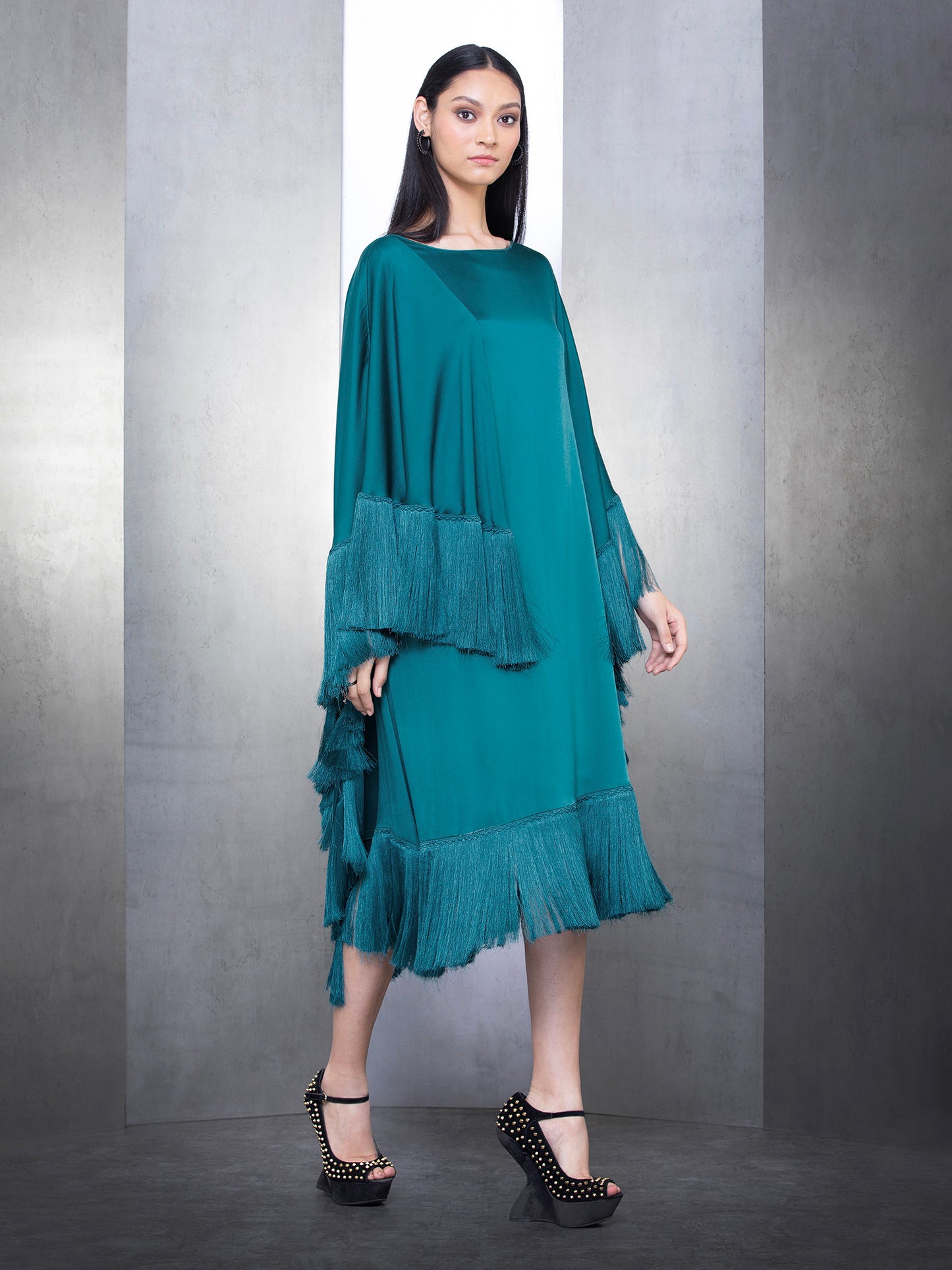 Asymmetric Effulgent Satin Kaftan