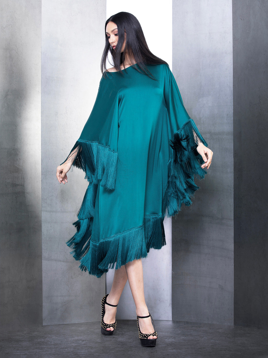 Asymmetric Effulgent Satin Kaftan