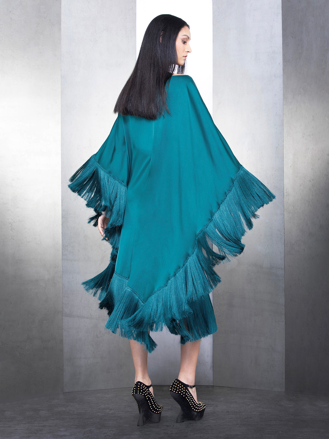 Asymmetric Effulgent Satin Kaftan