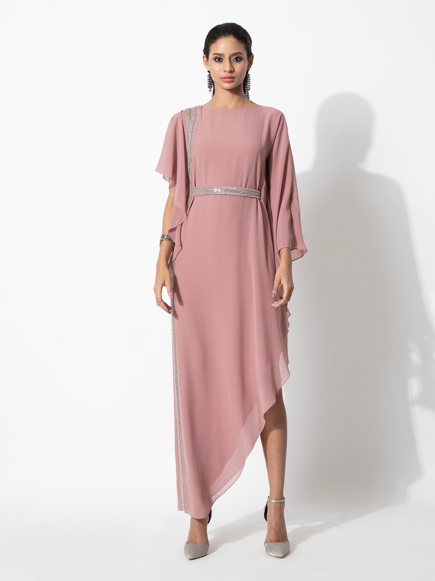 Asymmetric Tunic Kaftan With Bead Embroidery And Belt