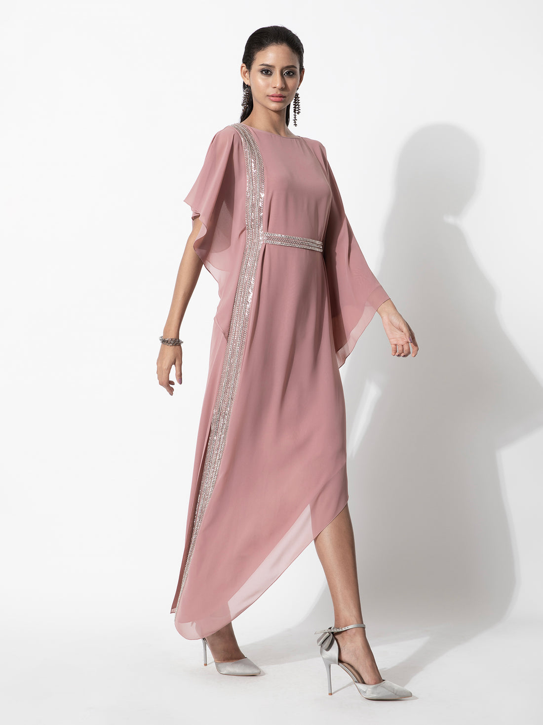 Asymmetric Tunic Kaftan With Bead Embroidery And Belt