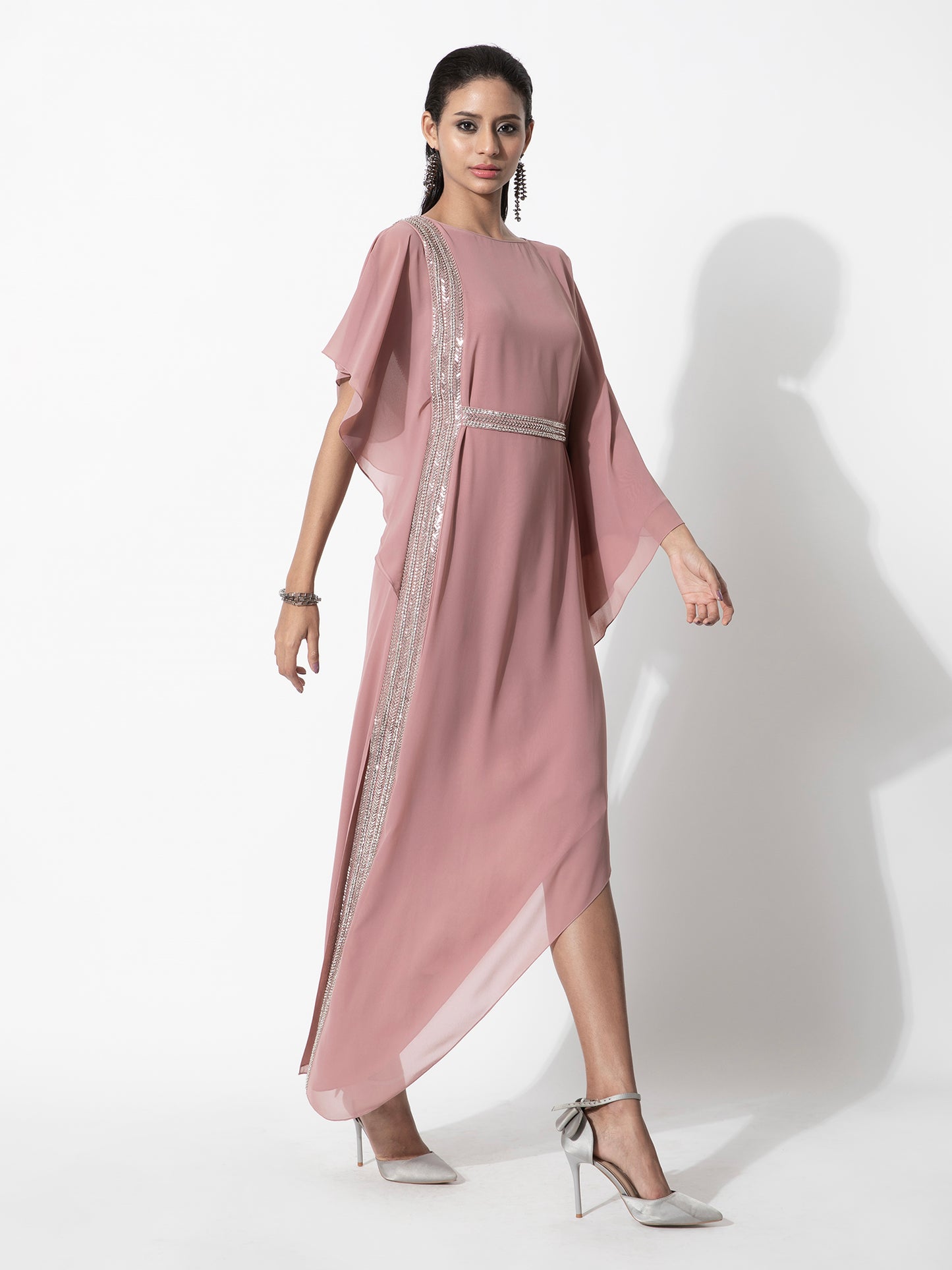 Asymmetric Tunic Kaftan With Bead Embroidery And Belt