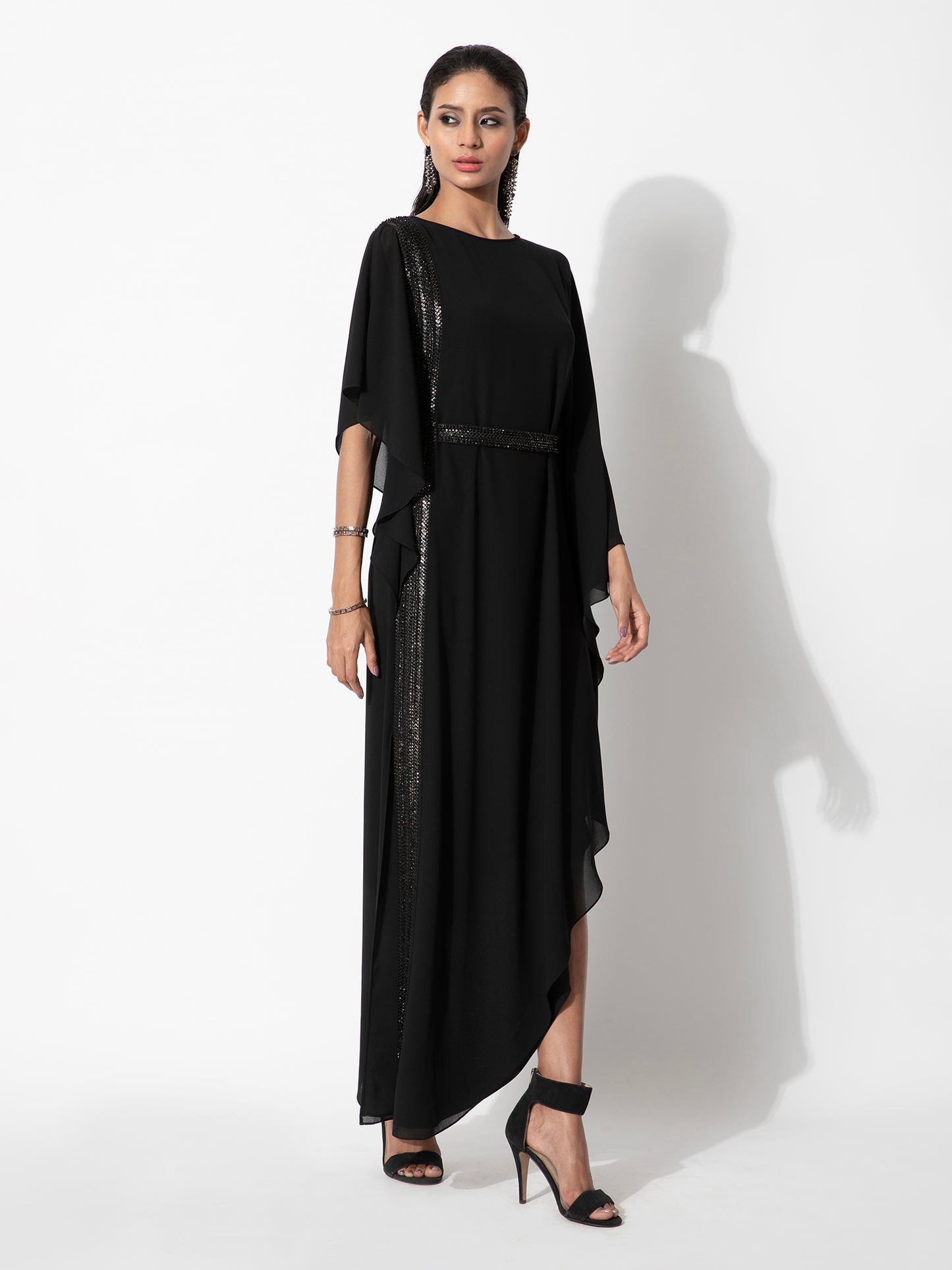 Asymmetric Tunic Kaftan With Bead Embroidery And Belt