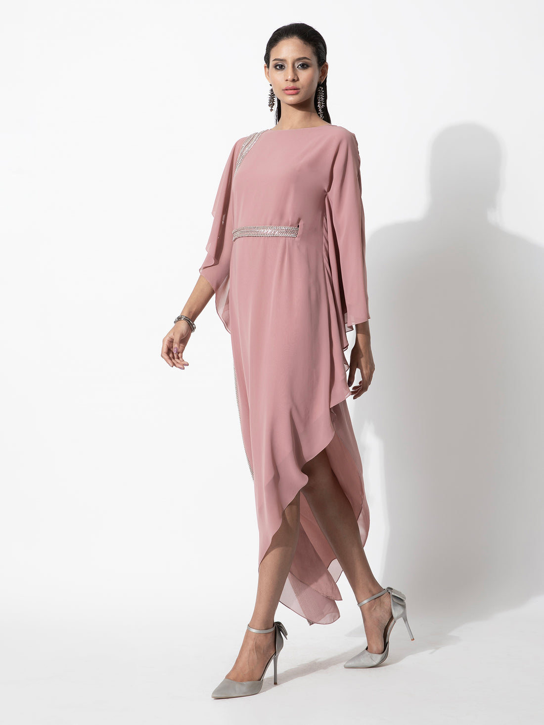 Asymmetric Tunic Kaftan With Bead Embroidery And Belt