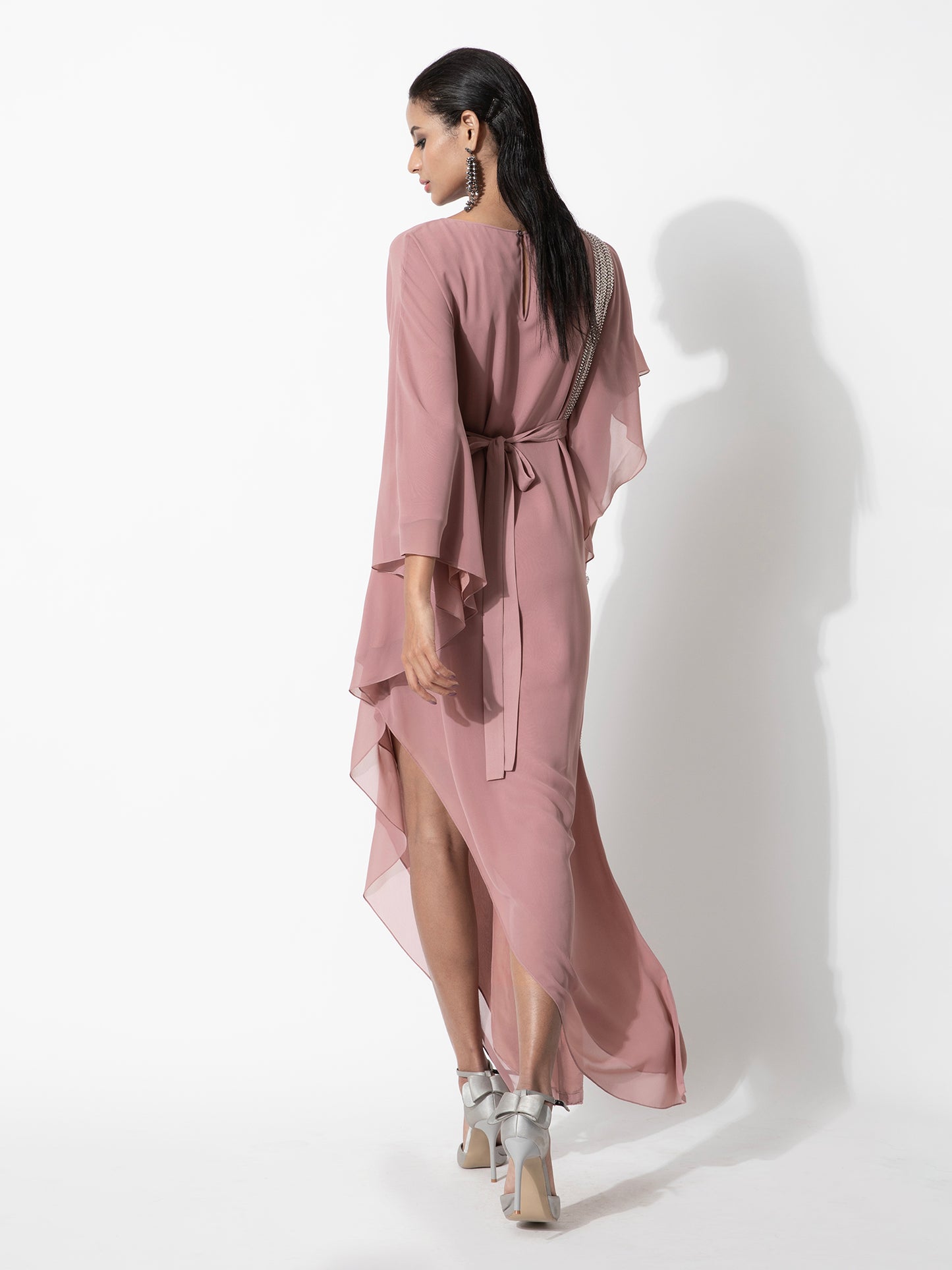 Asymmetric Tunic Kaftan With Bead Embroidery And Belt