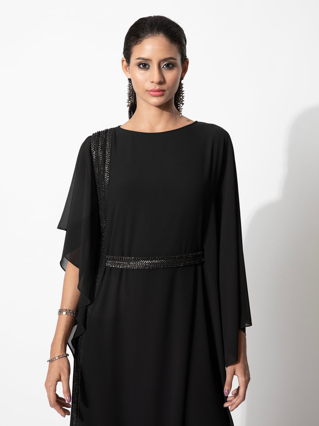 Asymmetric Tunic Kaftan With Bead Embroidery And Belt