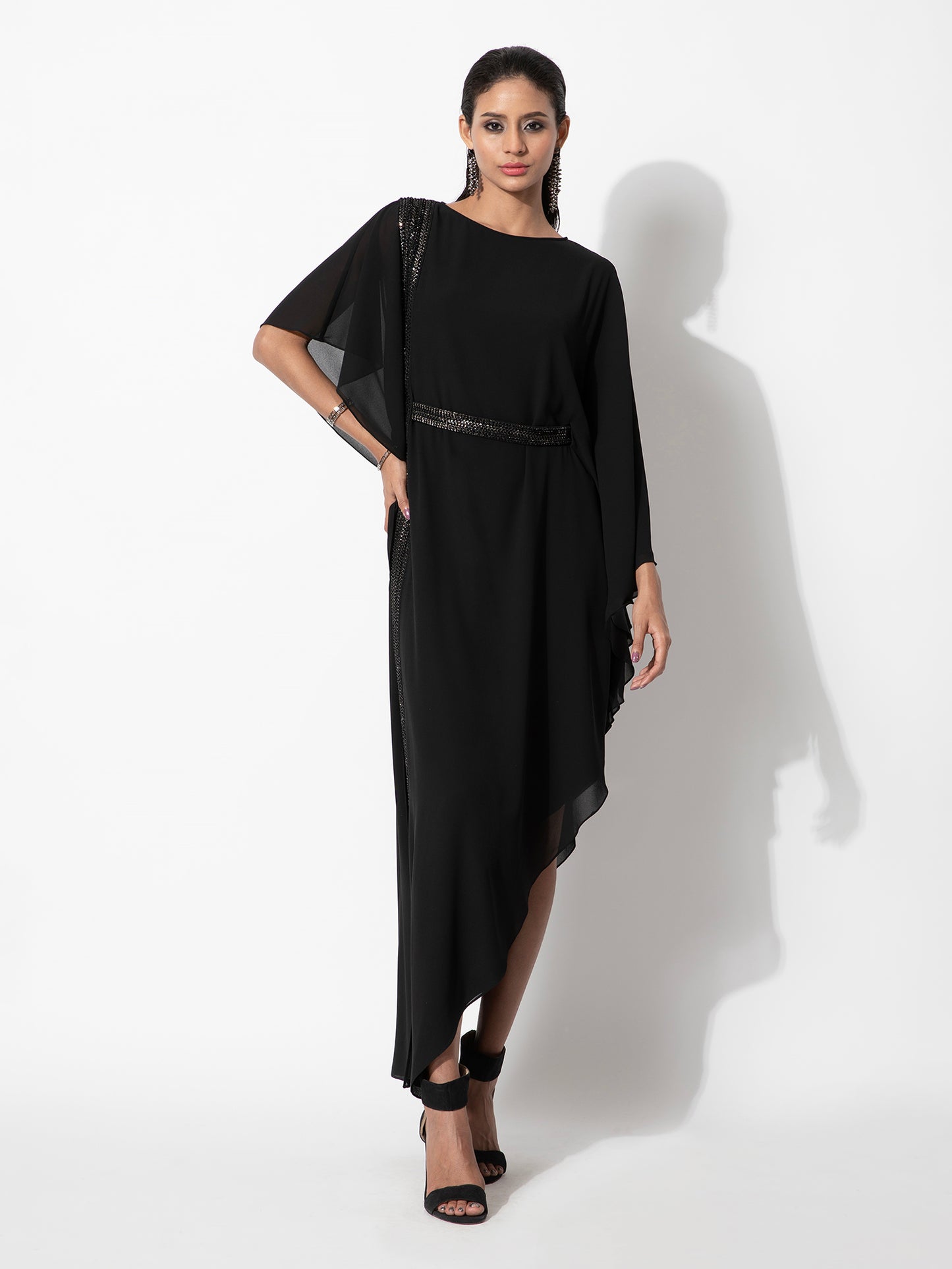 Asymmetric Tunic Kaftan With Bead Embroidery And Belt