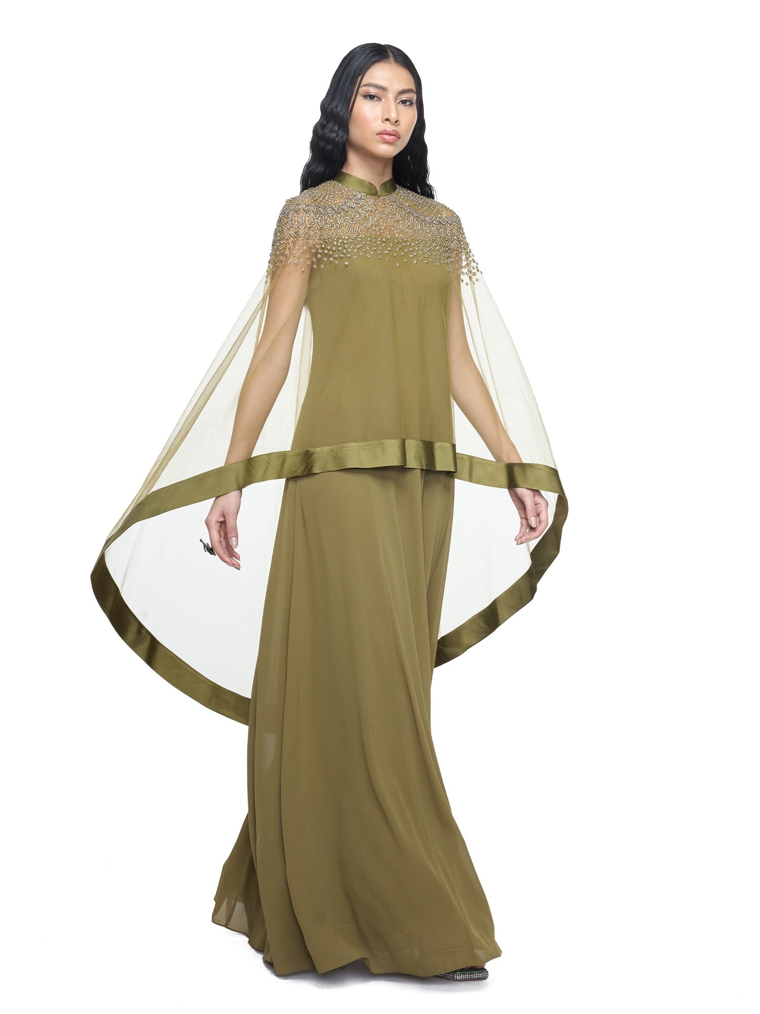 Olive Rohit Olive cape Kaftan – Rohit Gandhi & Rahul Khanna