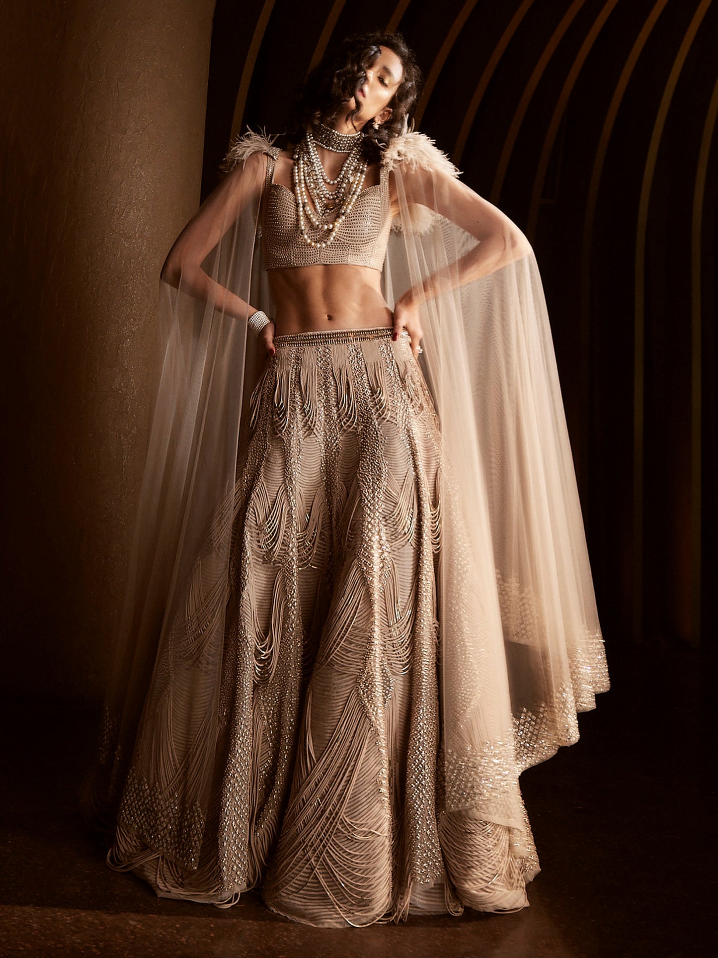 Euclid Lehenga with The Camellia Tulle Cape