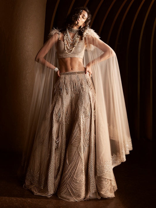 Euclid Lehenga with The Camellia Tulle Cape