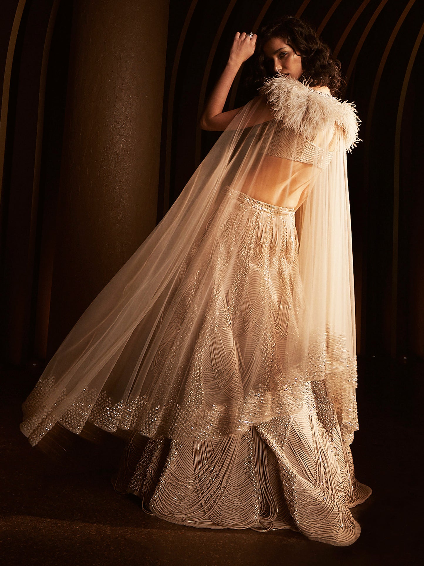 Euclid Lehenga with The Camellia Tulle Cape