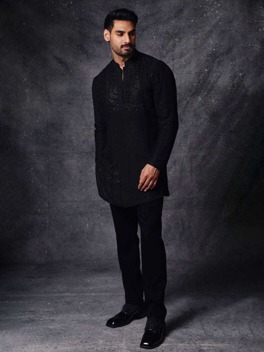 Ahan Shetty • In Embellished Black Kurta