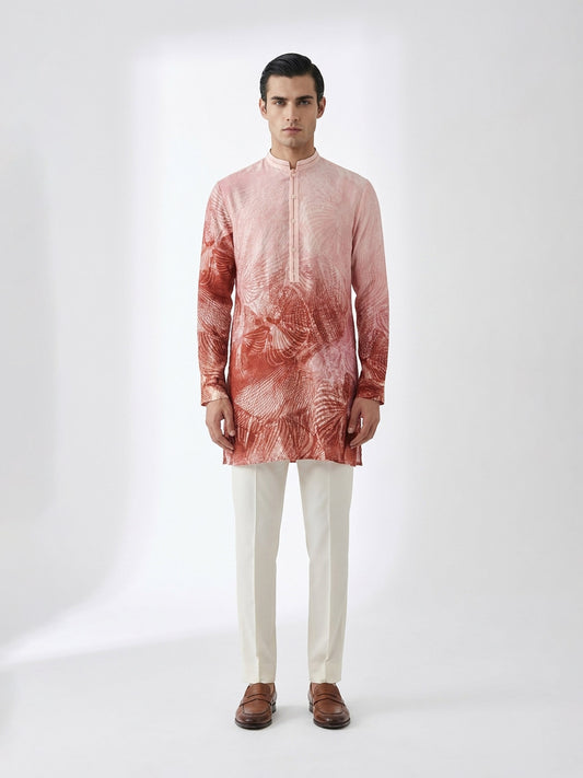 Tropical Gradient Band Collar Kurta