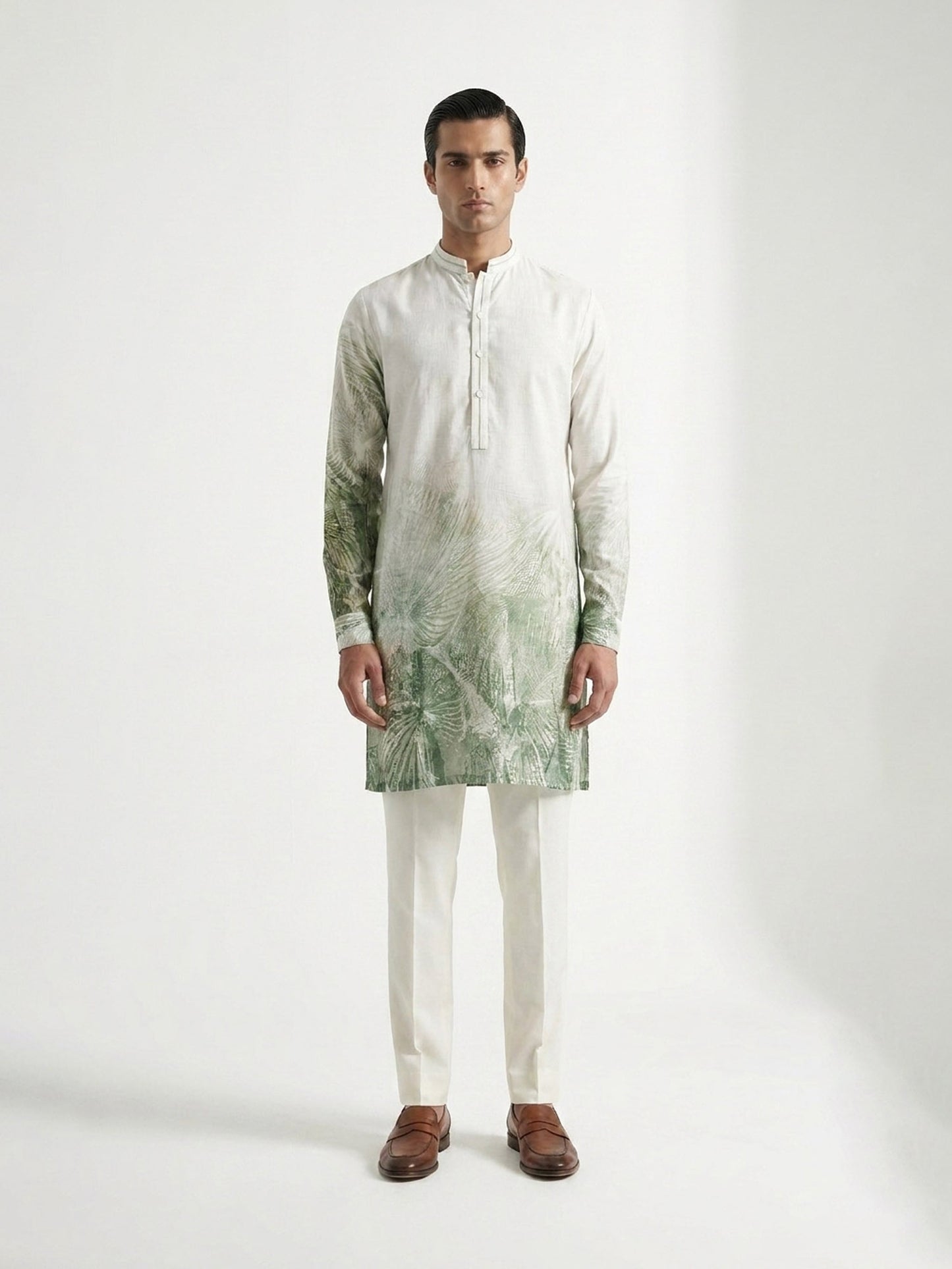 Botanical Gradient Band Collar Kurta set