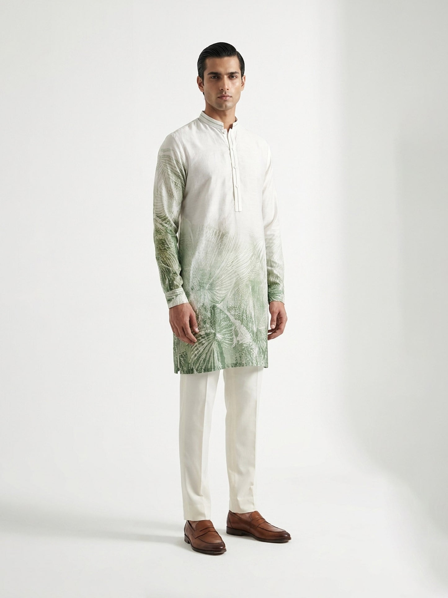 Botanical Gradient Band Collar Kurta set