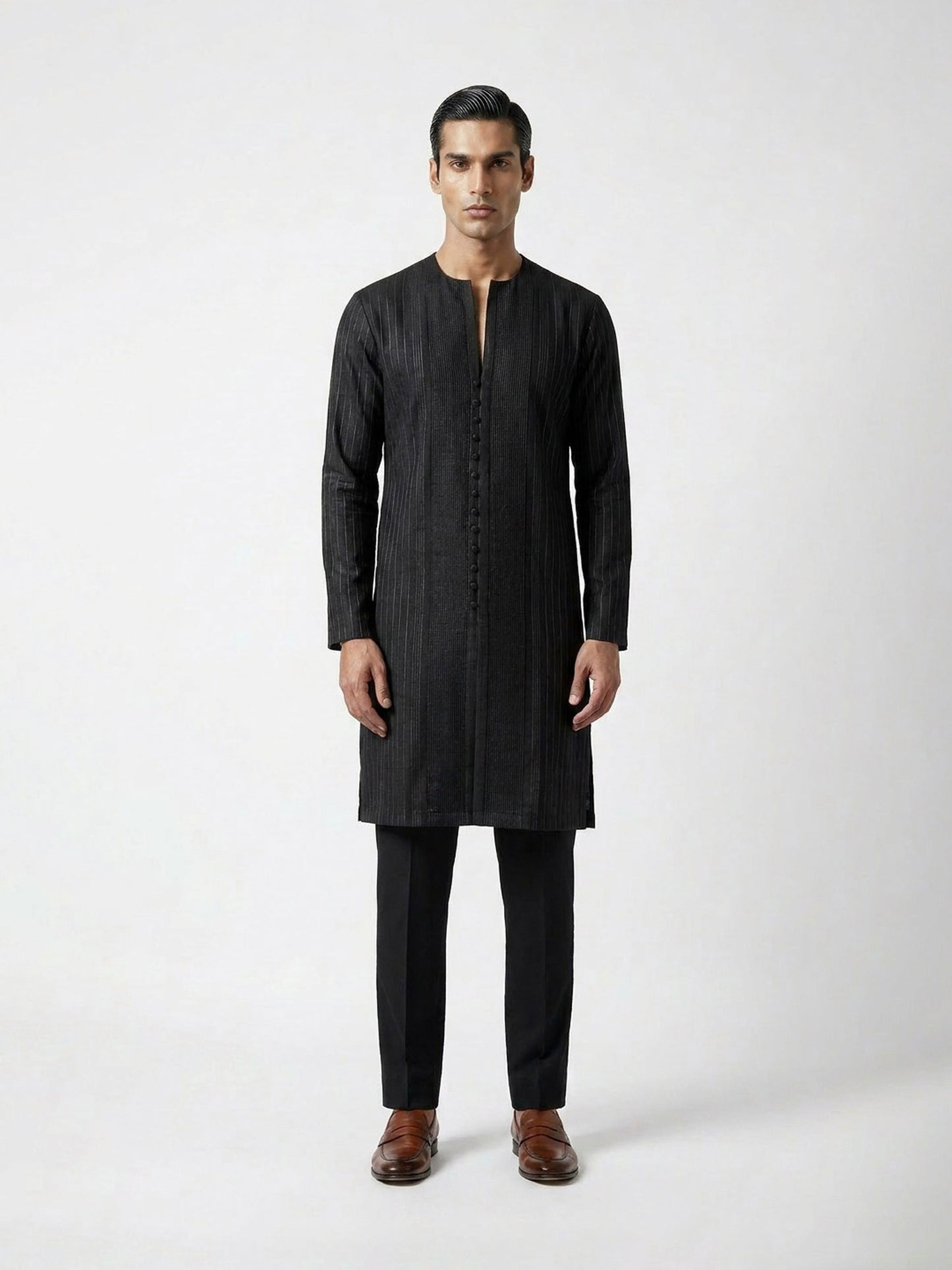 Pinstripe Button Detail Kurta set