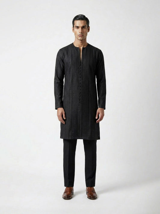 Pinstripe Button Detail Kurta set