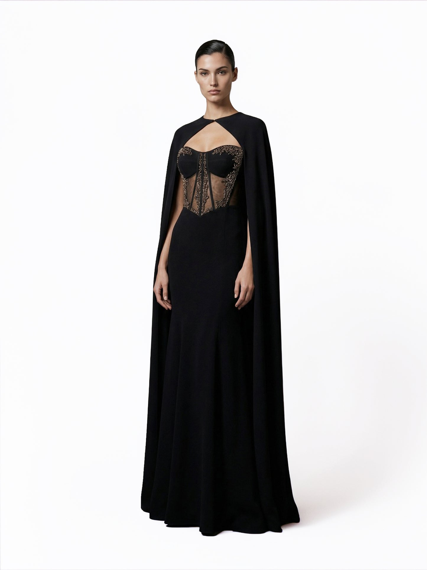 Embellished Cape Gown