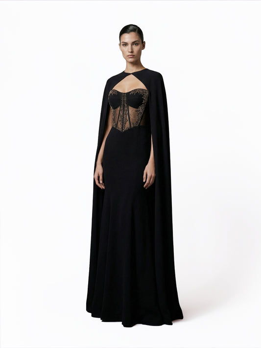 Embellished Cape Gown