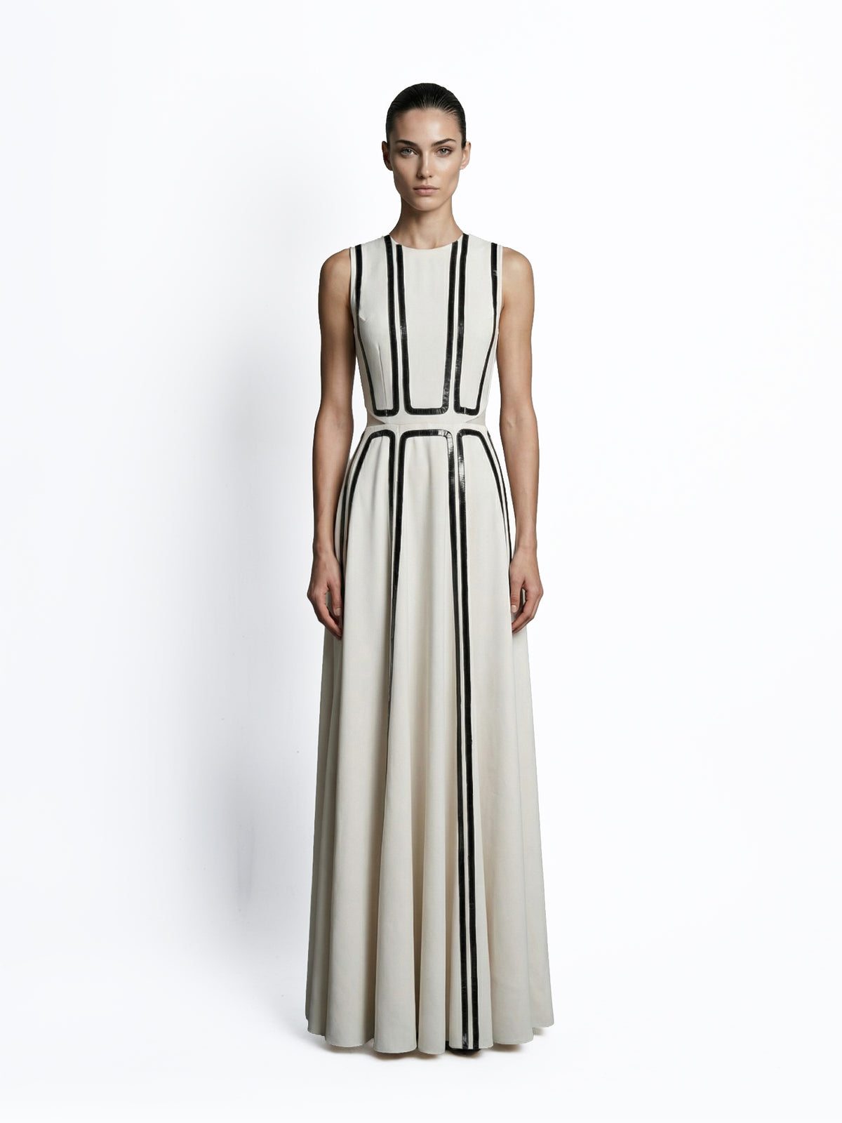 Striped Panel Sleeveless Gown