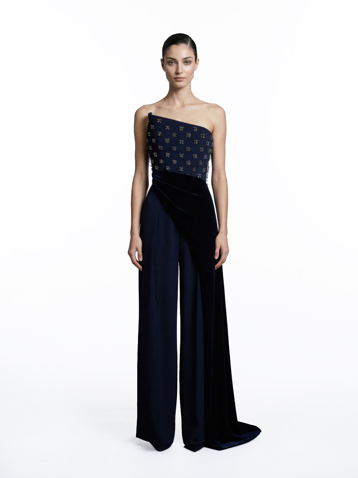 Midnight Embellished One-Shoulder Jumpsuit