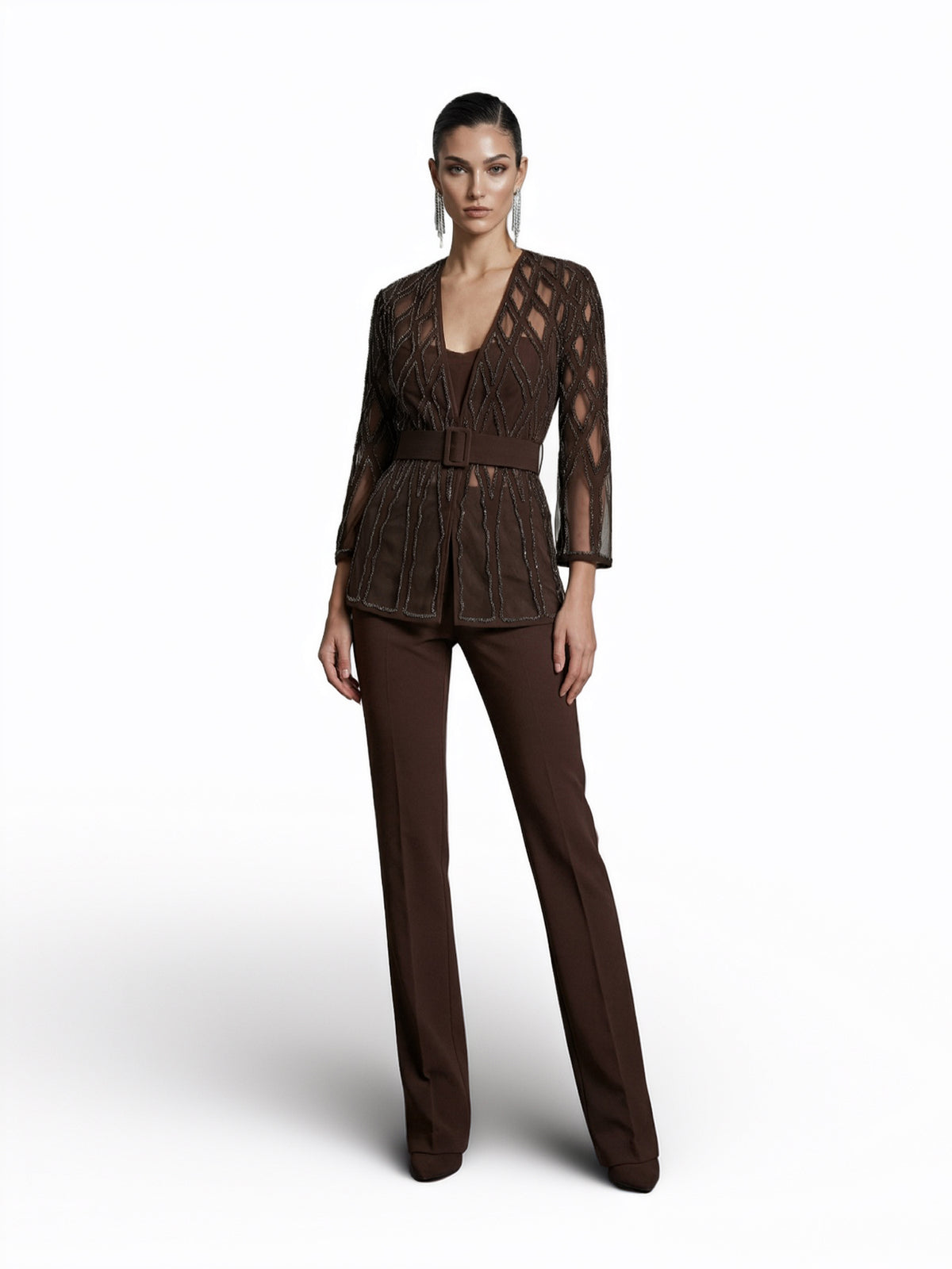 Embellished Belted Sheer Jacket