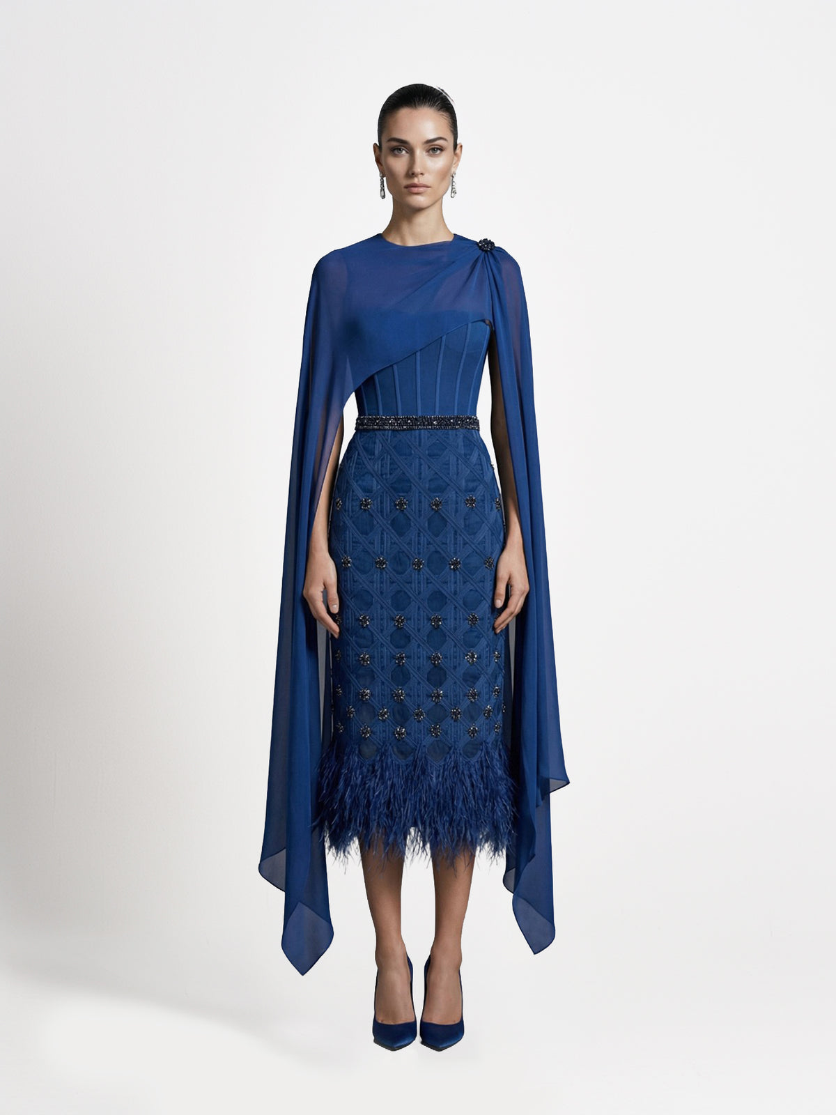 Embellished Sleeve Asymmetric Dress