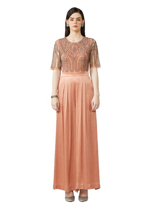 Shimmer Clay Embroidered Jumpsuit