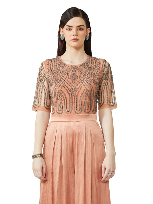 Shimmer Clay Embroidered Jumpsuit