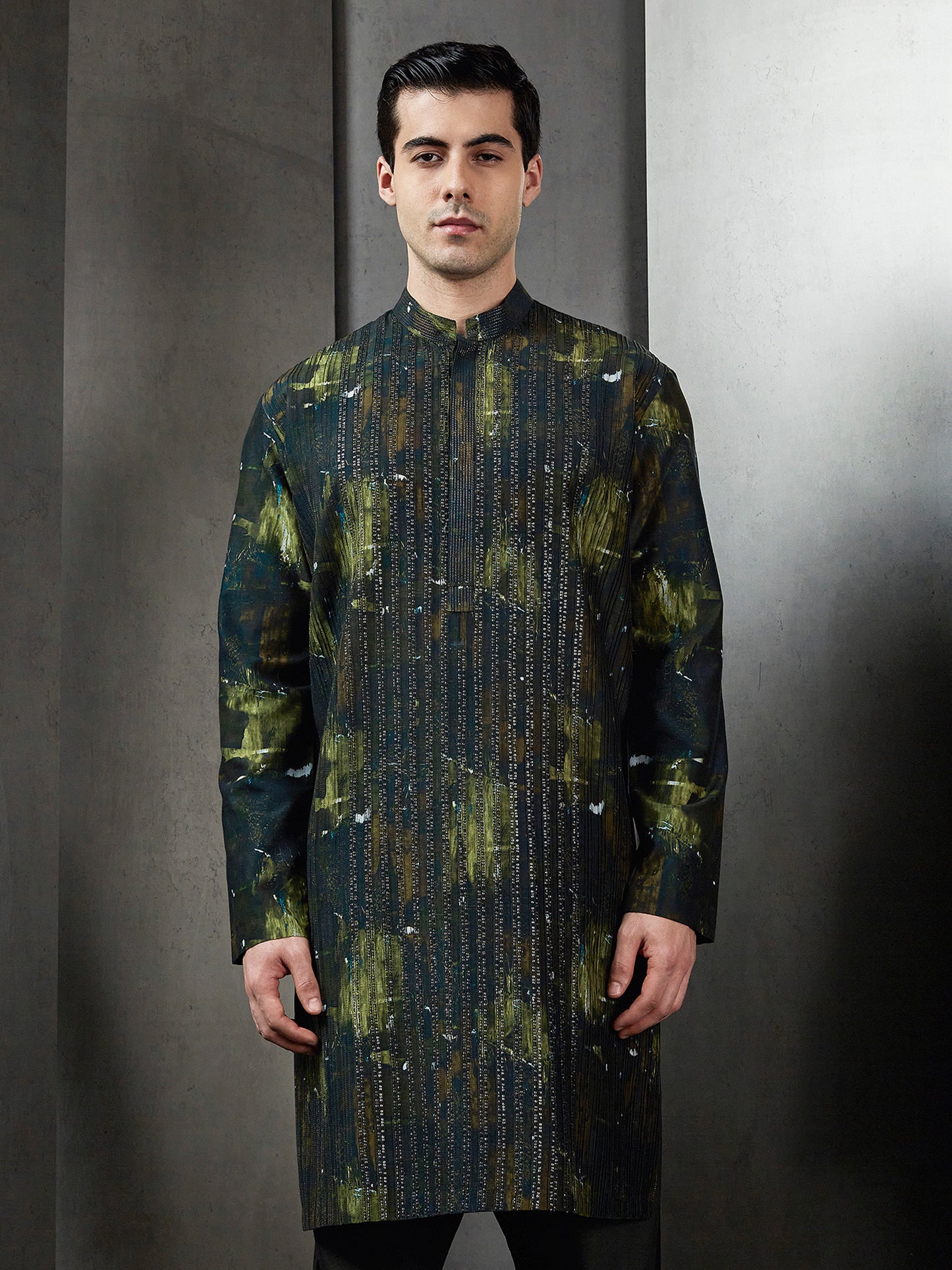 Front Sequins With Dark GPSY Glitch Print Kurta Set
