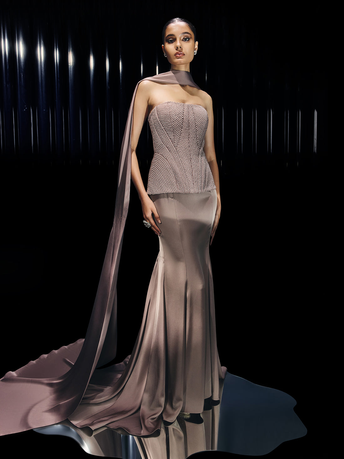 Seraphina Crystal Corset Paired with Draped Skirt