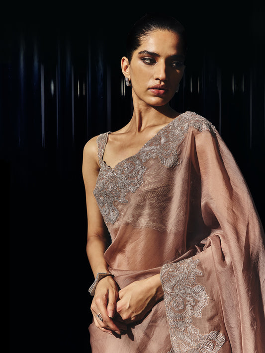 Vintage Rose Embroidered Saree