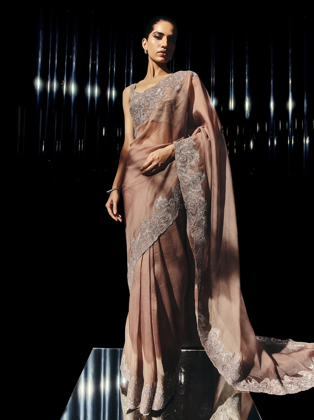 Vintage Rose Embroidered Sari