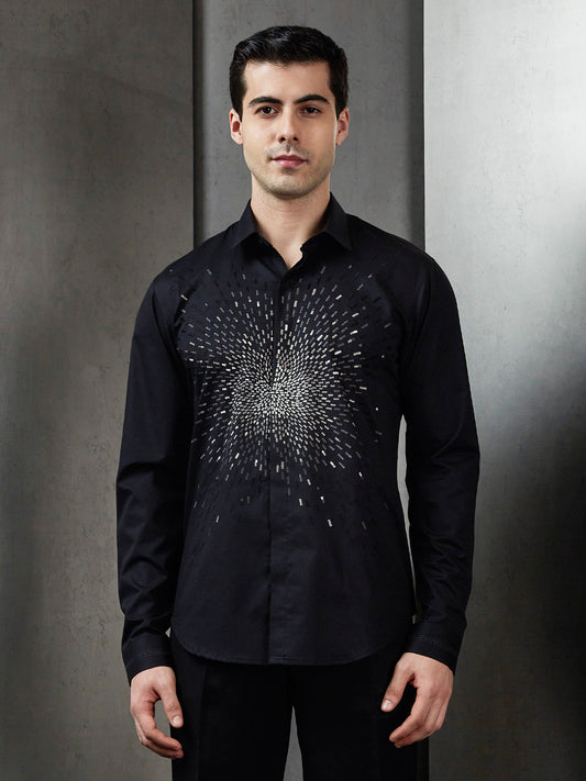 Black Cotton Embroidered Shirt