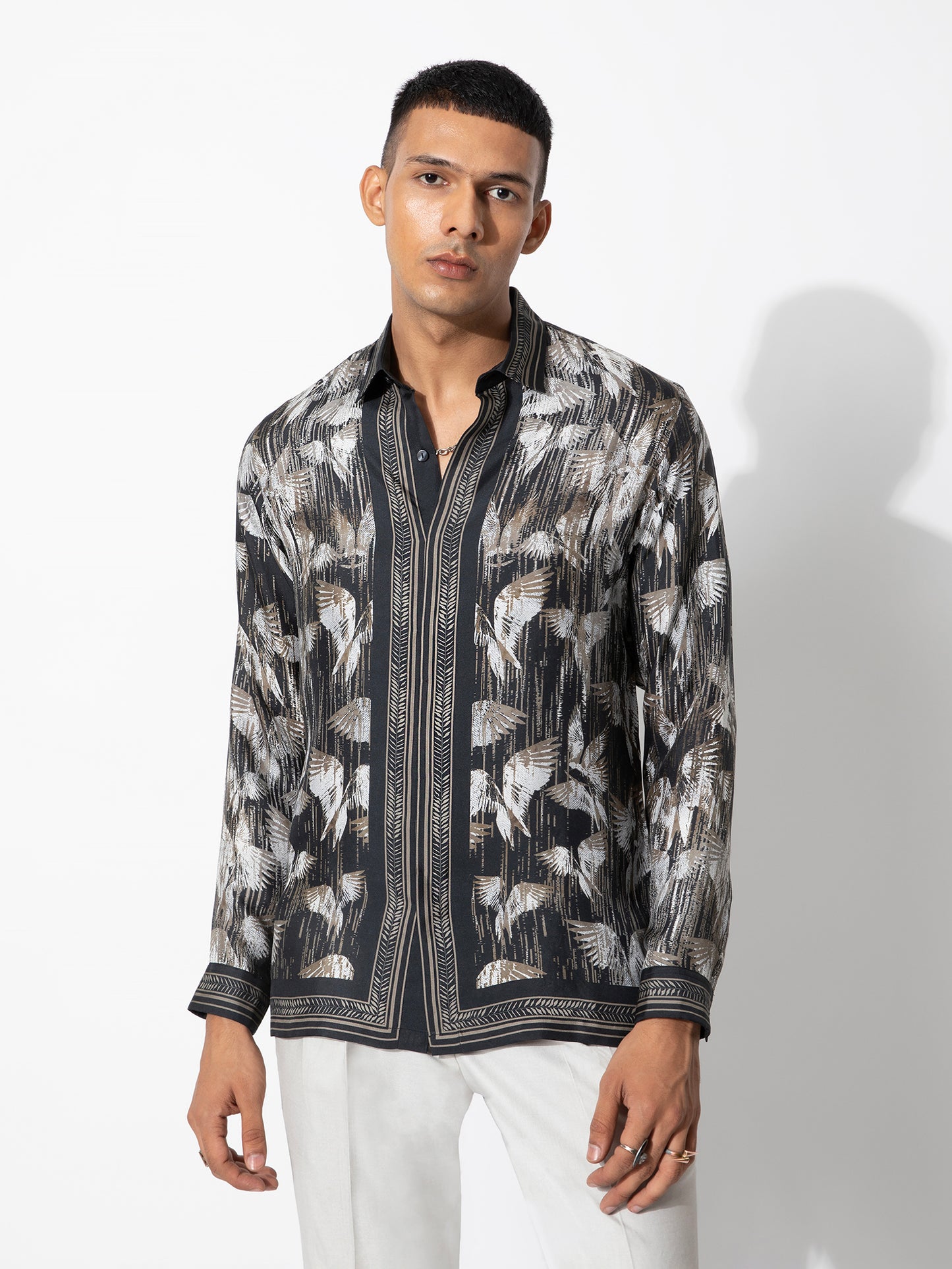 Olive Feather Print Shirt