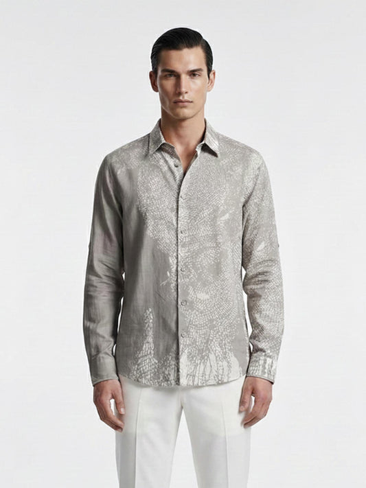 Mosaic-Print Linen Blend Tailored Shirt