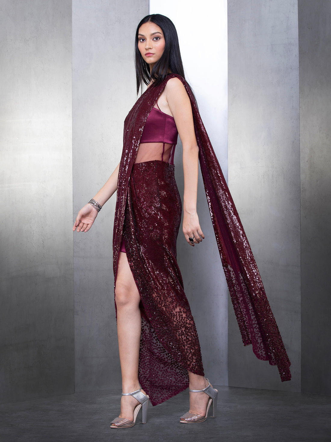 Fully Sequin Draped Fitted Saree