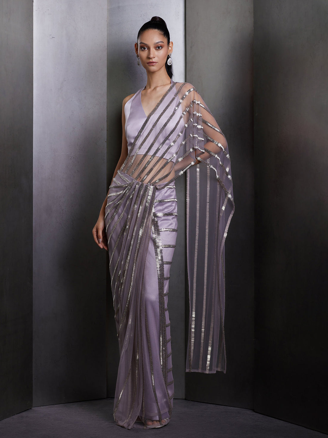 Silver Embellished Saree