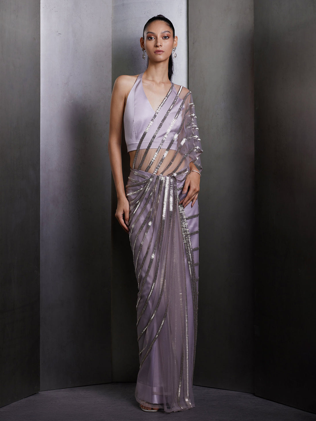 Silver Embellished Saree
