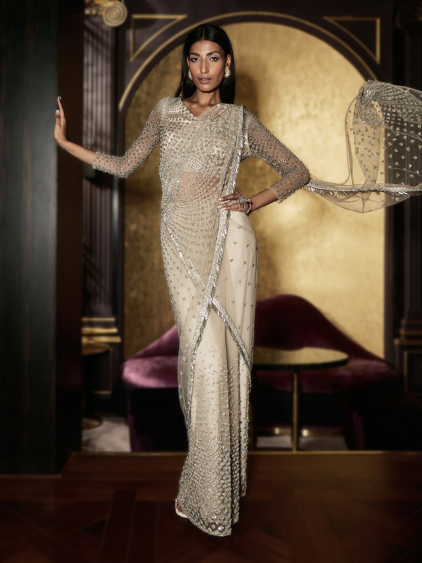 Sora Metal Fringe Saree