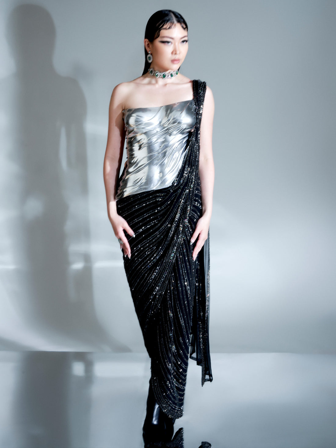 Grace Ling • In Draped Stripe Saree
